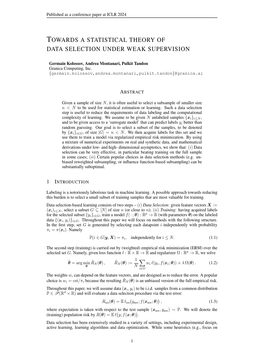 TOWARDS A STATISTICAL THEORY OF DATA SELECTION UNDER WEAK SUPERVISION