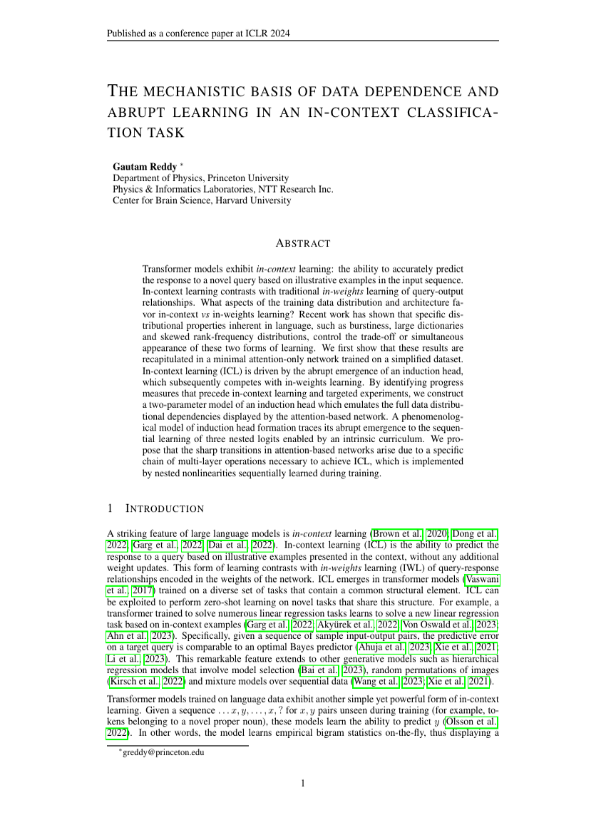 THE MECHANISTIC BASIS OF DATA DEPENDENCE AND ABRUPT LEARNING IN AN IN-CONTEXT CLASSIFICATION TASK