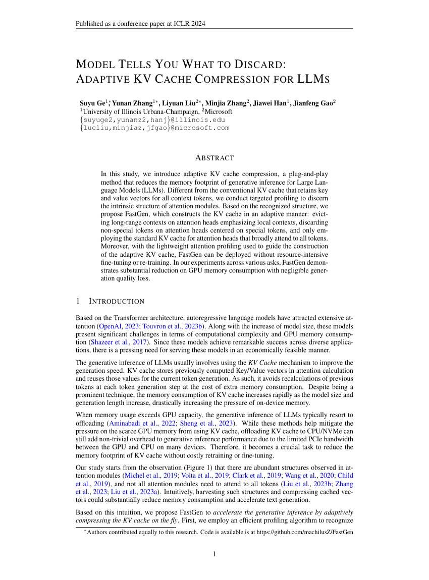 MODEL TELLS YOU WHAT TO DISCARD: ADAPTIVE KV CACHE COMPRESSION FOR LLMs