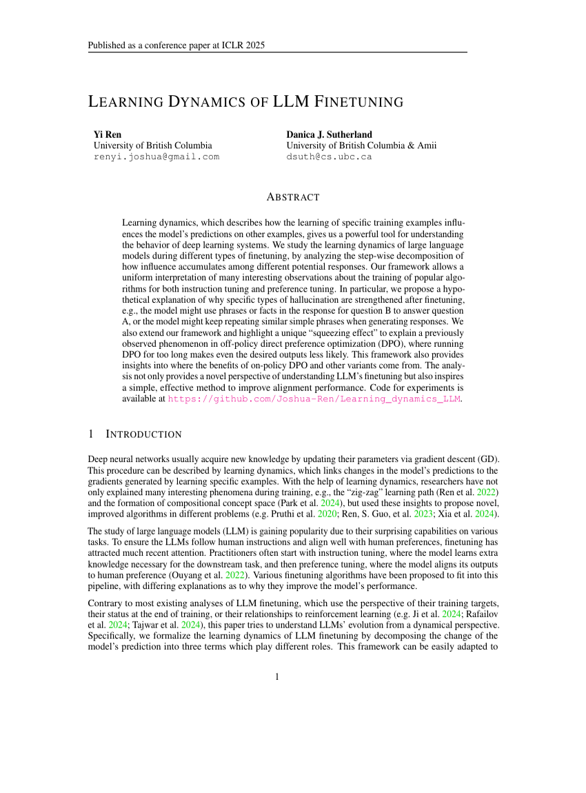 LEARNING DYNAMICS OF LLM FINETUNING
