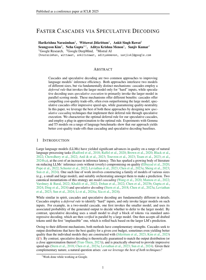 FASTER CASCADES VIA SPECULATIVE DECODING