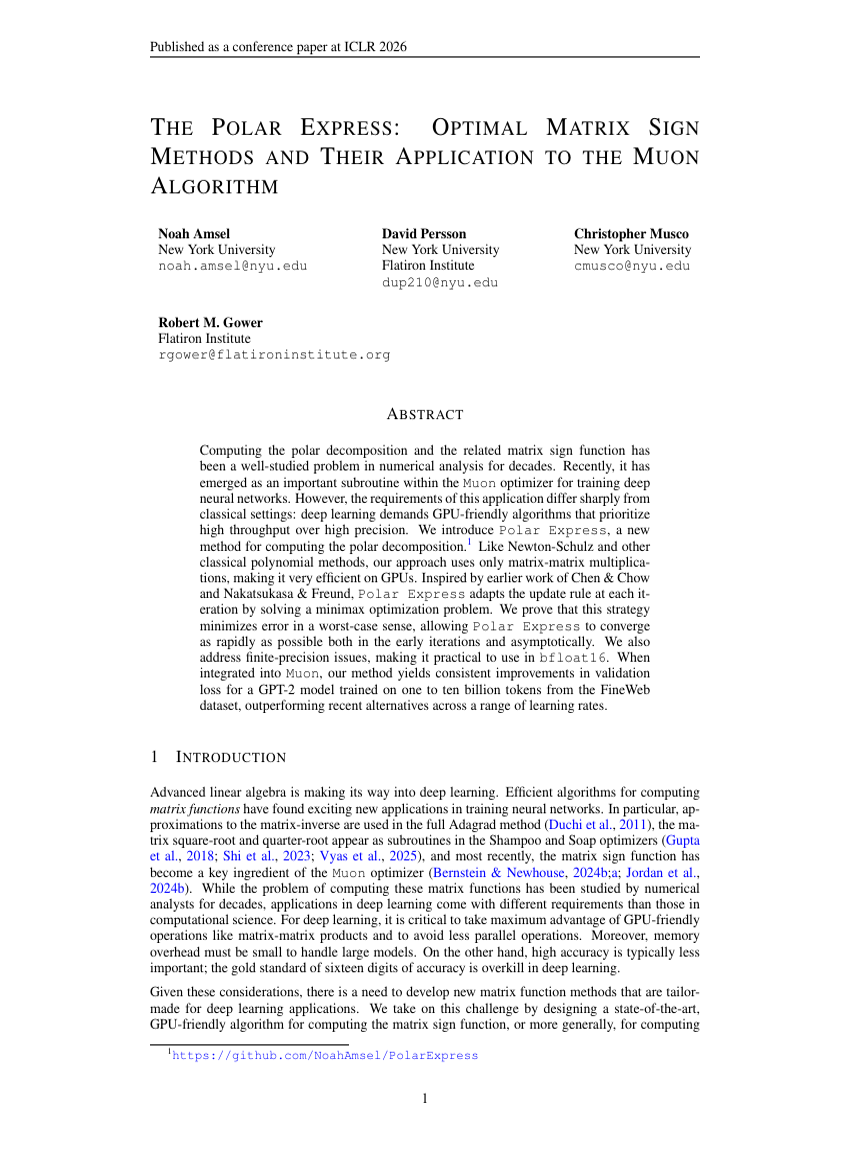 THE POLAR EXPRESS: OPTIMAL MATRIX SIGN METHODS AND THEIR APPLICATION TO THE MUON ALGORITHM