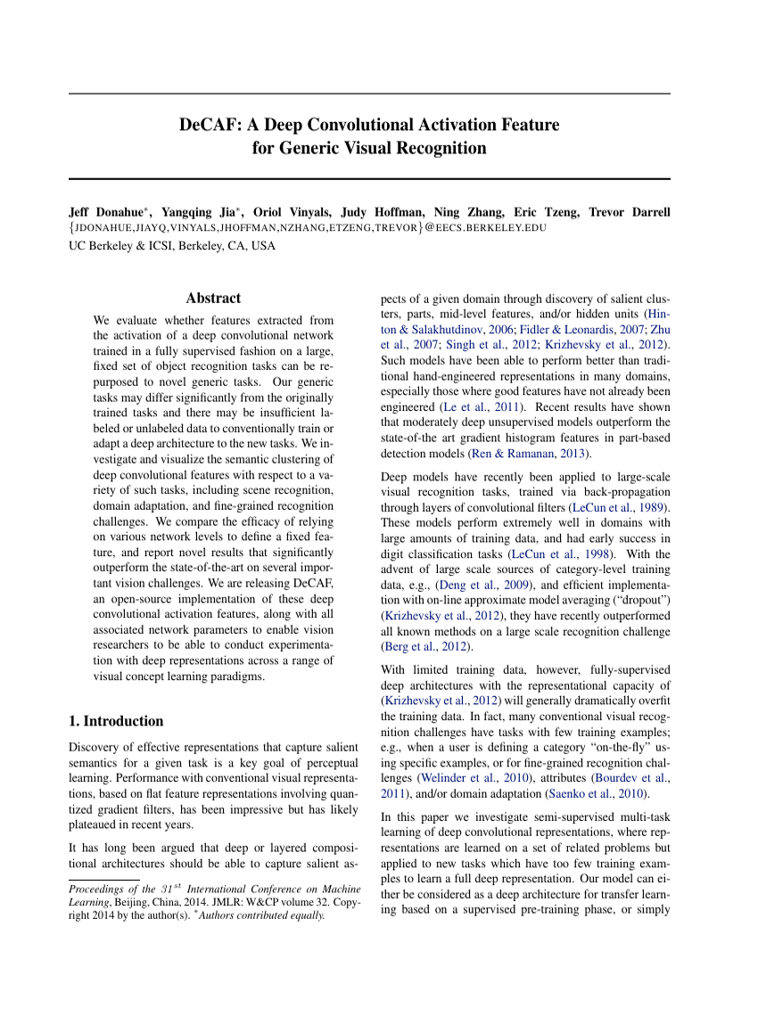 DeCAF: A Deep Convolutional Activation Feature for Generic Visual Recognition