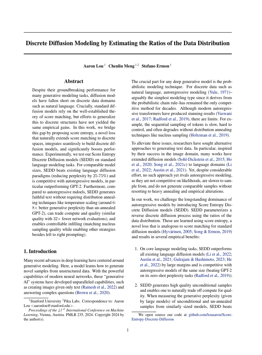 Discrete Diffusion Modeling by Estimating the Ratios of the Data Distribution
