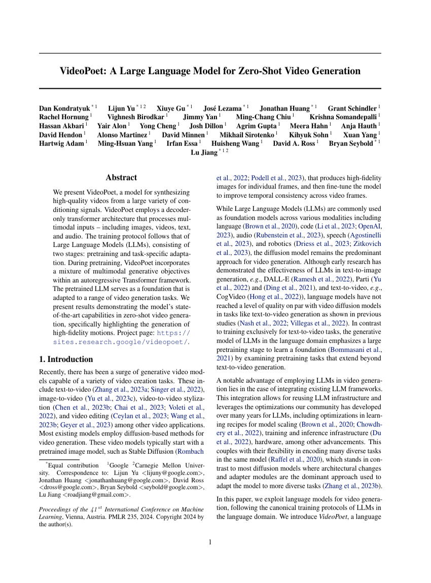 VideoPoet: A Large Language Model for Zero-Shot Video Generation