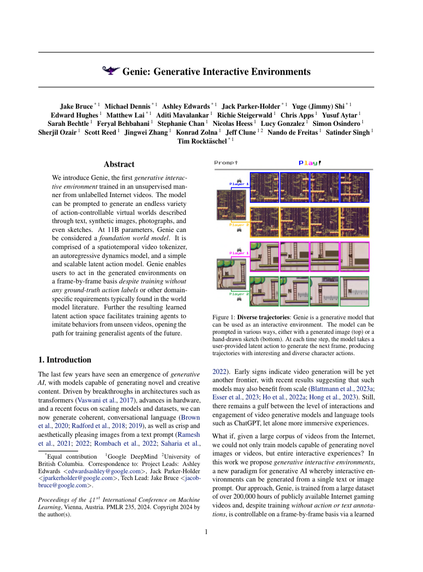Genie: Generative Interactive Environments