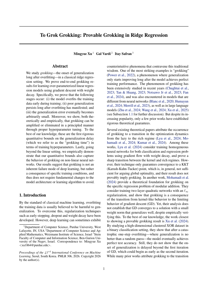 To Grok Grokking: Provable Grokking in Ridge Regression