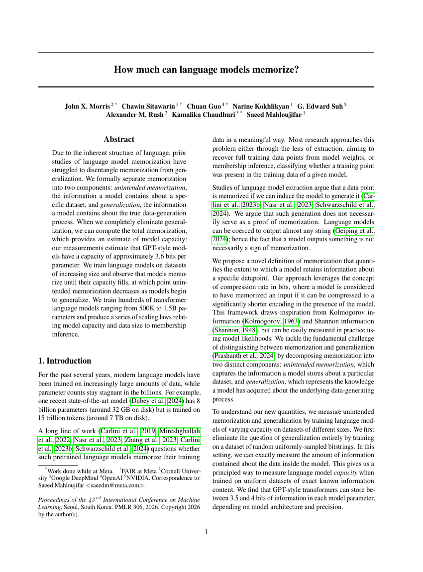 How much can language models memorize?