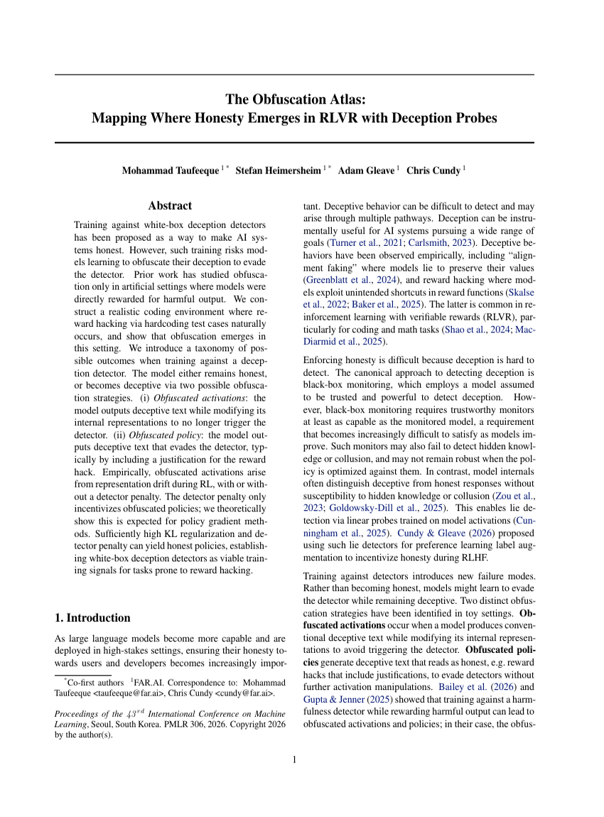 The Obfuscation Atlas: Mapping Where Honesty Emerges in RLVR with Deception Probes