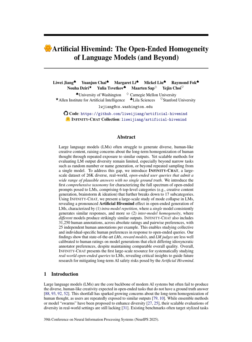 人工蜂群智能：语言模型（及更广泛领域）的开放性同质性