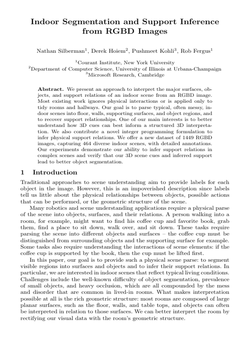 Indoor Segmentation and Support Inference from RGBD Images