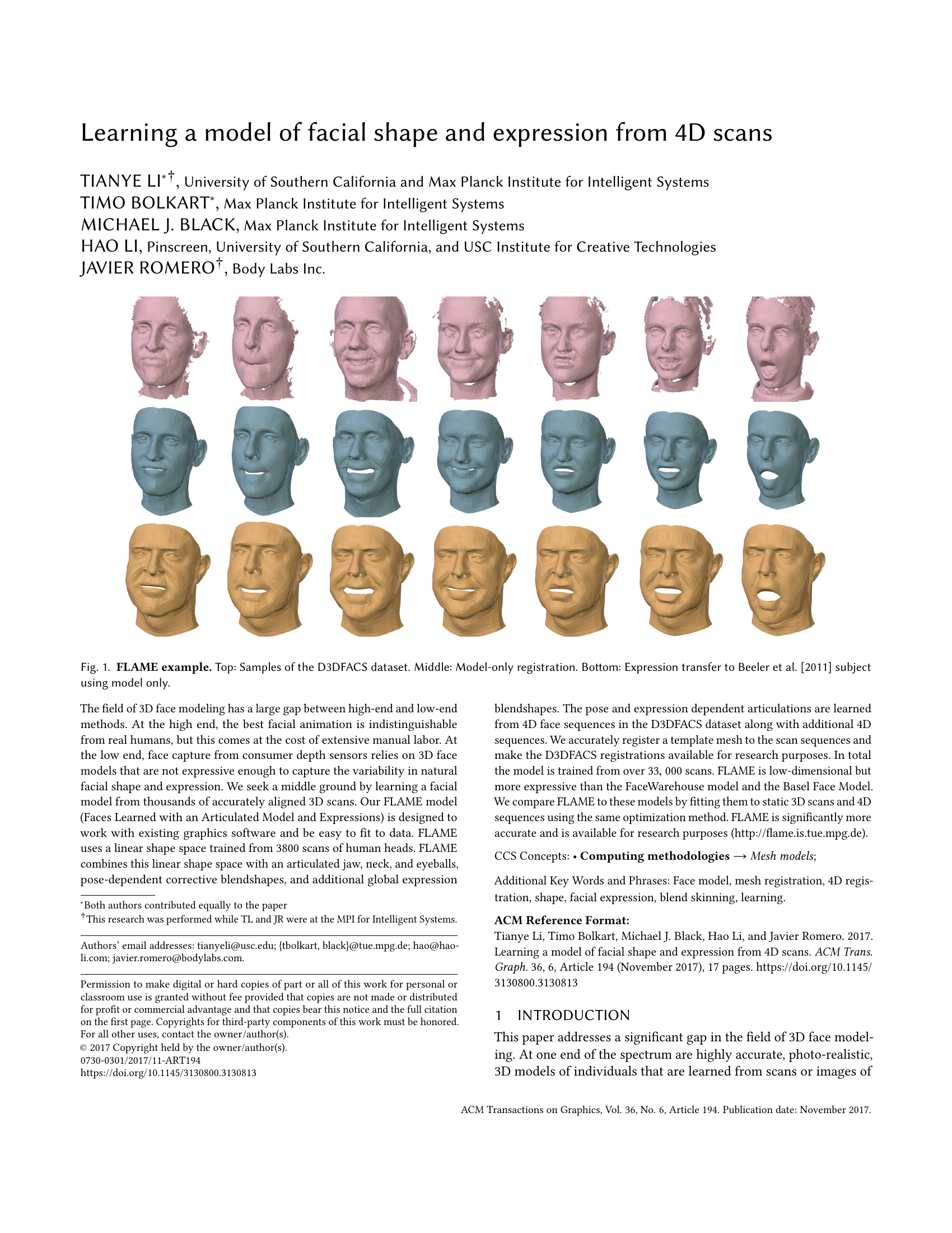 Lernen eines Modells für Gesichtsform und -ausdruck aus 4D-Scans