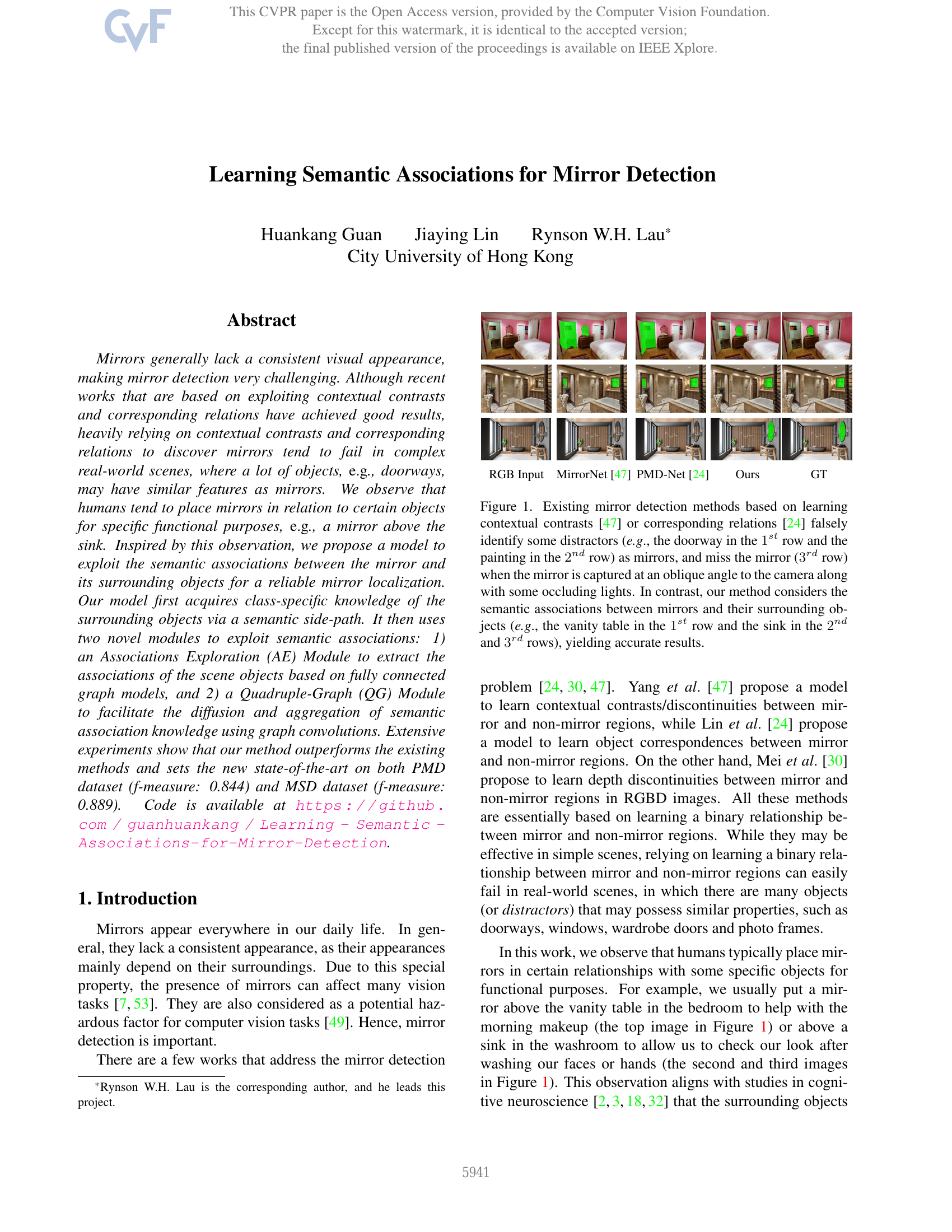 Learning Semantic Associations for Mirror Detection
