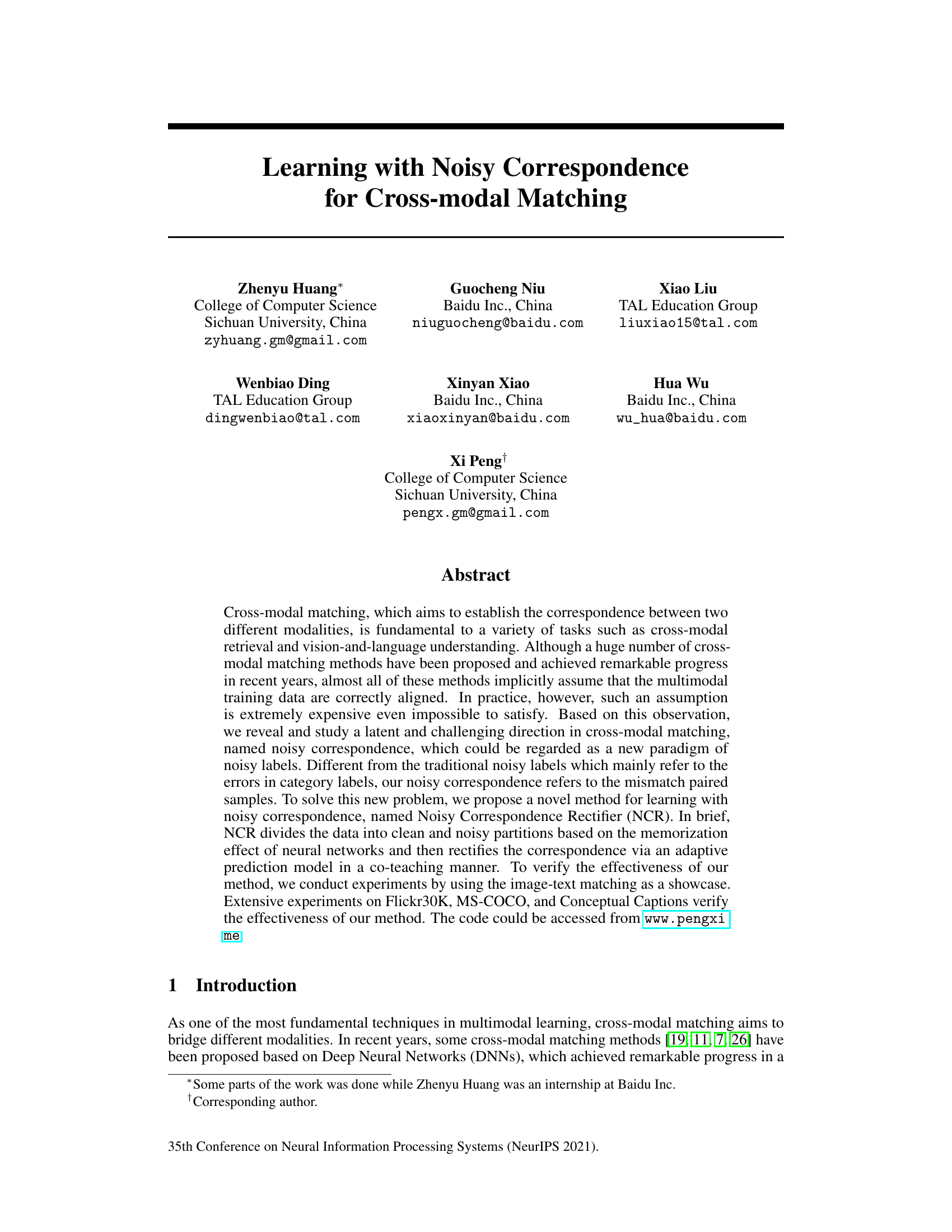 Apprentissage avec correspondance bruitée pour l'appariement cross-modale