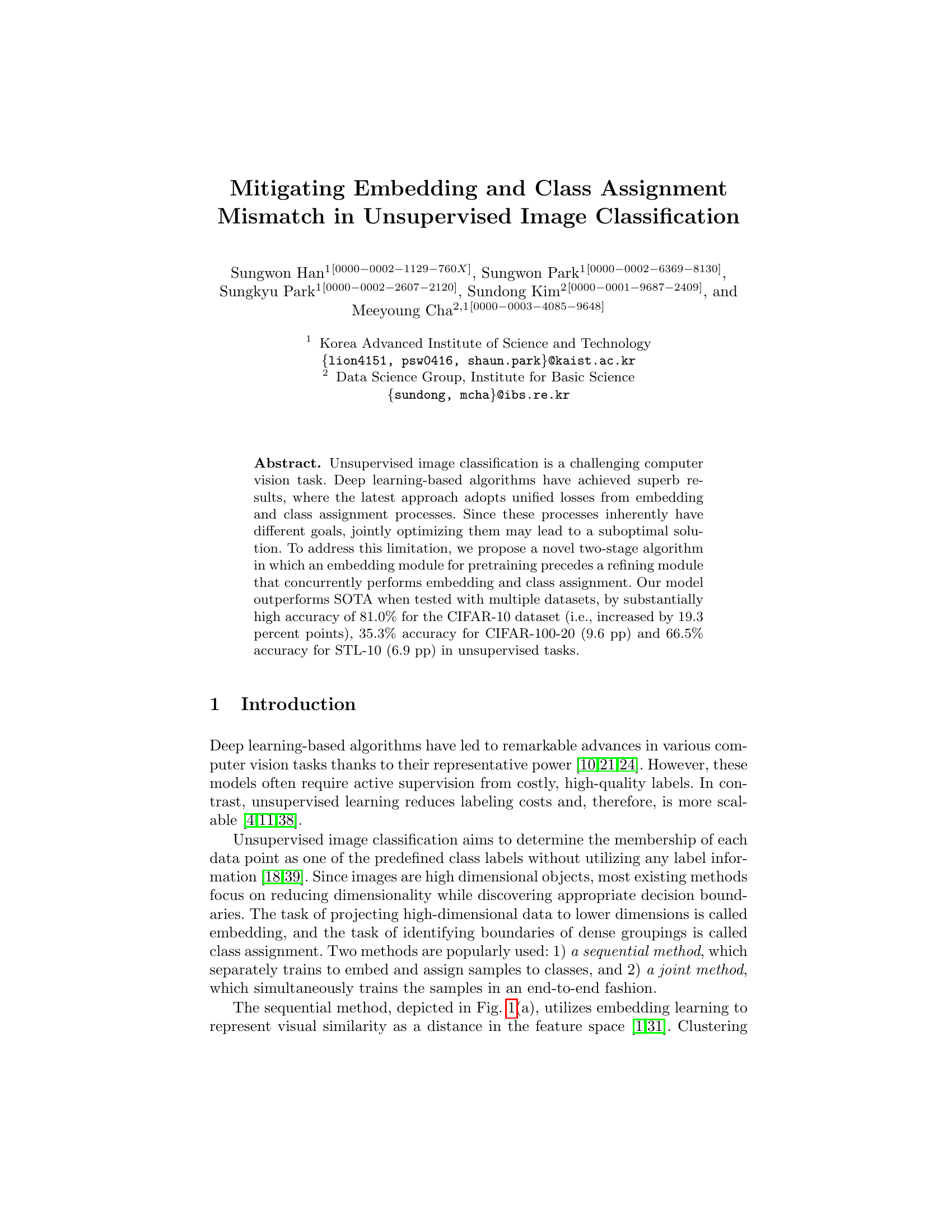 Atténuation de l'incohérence entre les embeddings et l'affectation des classes dans la classification d'images non supervisée