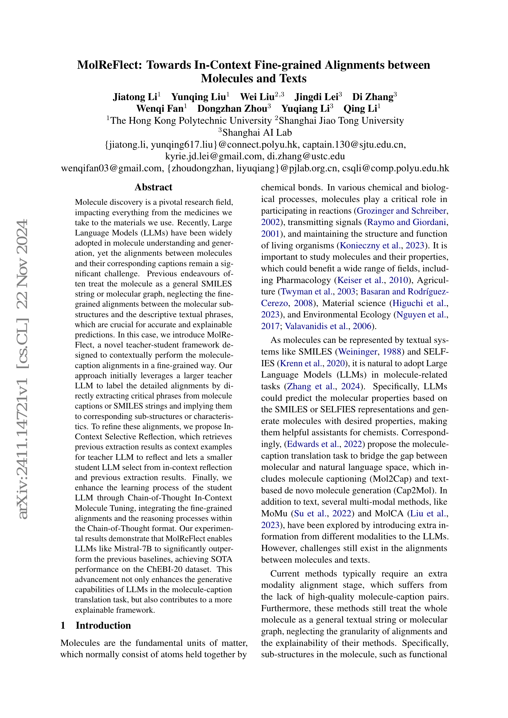 MolReFlect: Towards Fine-grained In-Context Alignment between Molecules and Texts