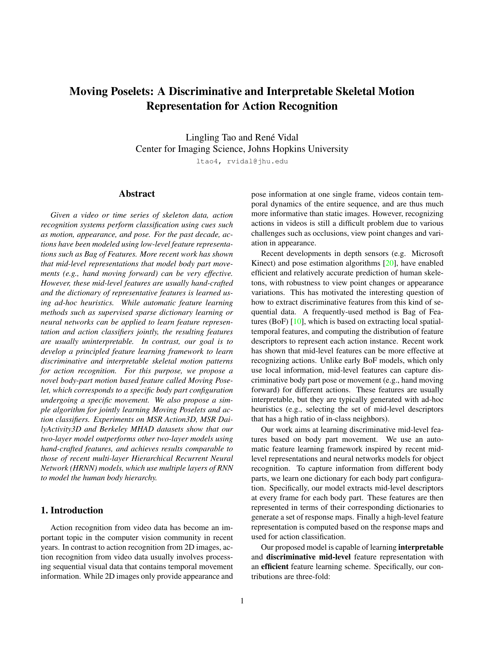 Mouvements de poselets : une représentation discriminative et interprétable du mouvement squelettique pour la reconnaissance d’actions