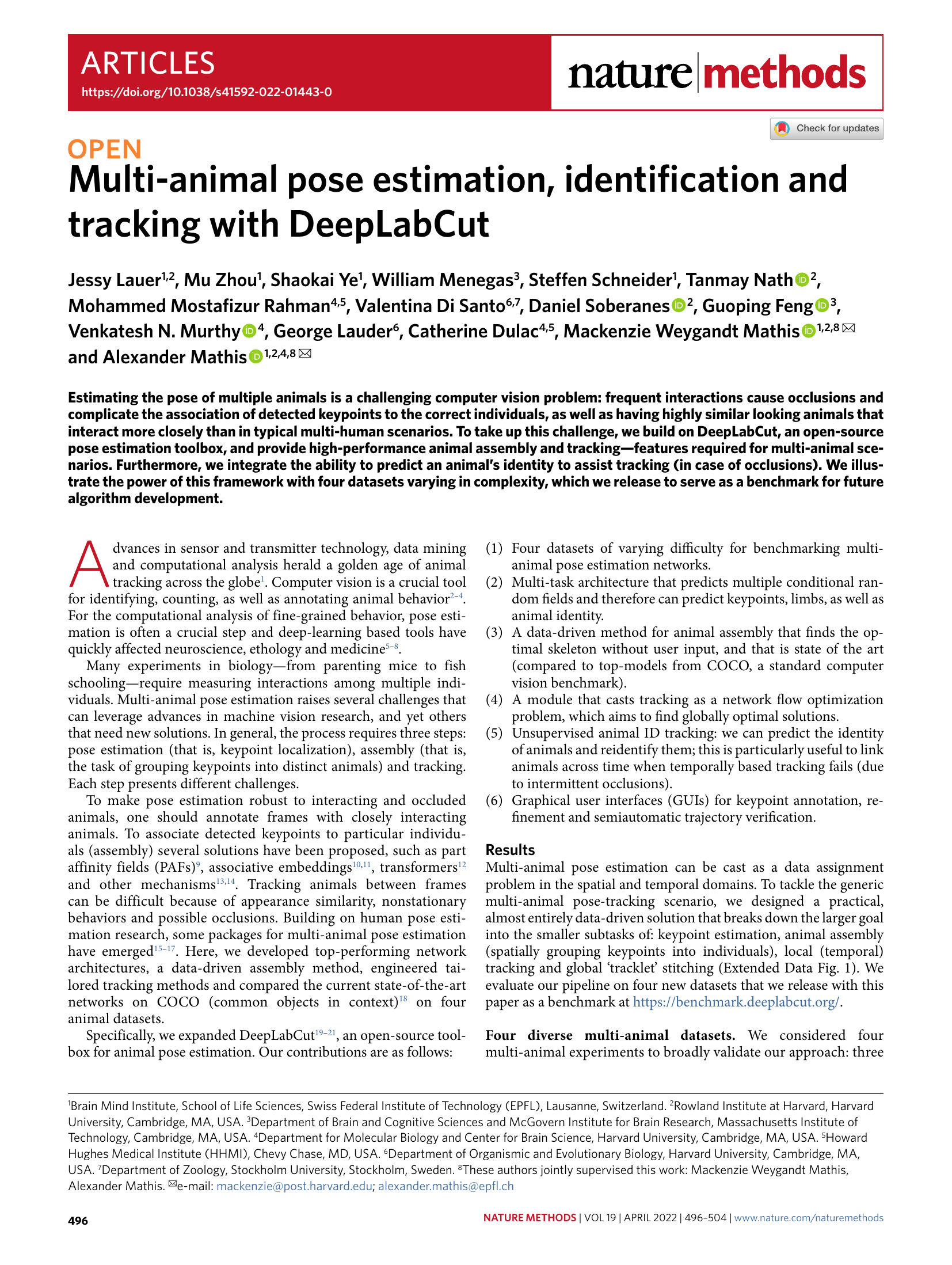 Multi-animal pose estimation, identification and tracking with DeepLabCut