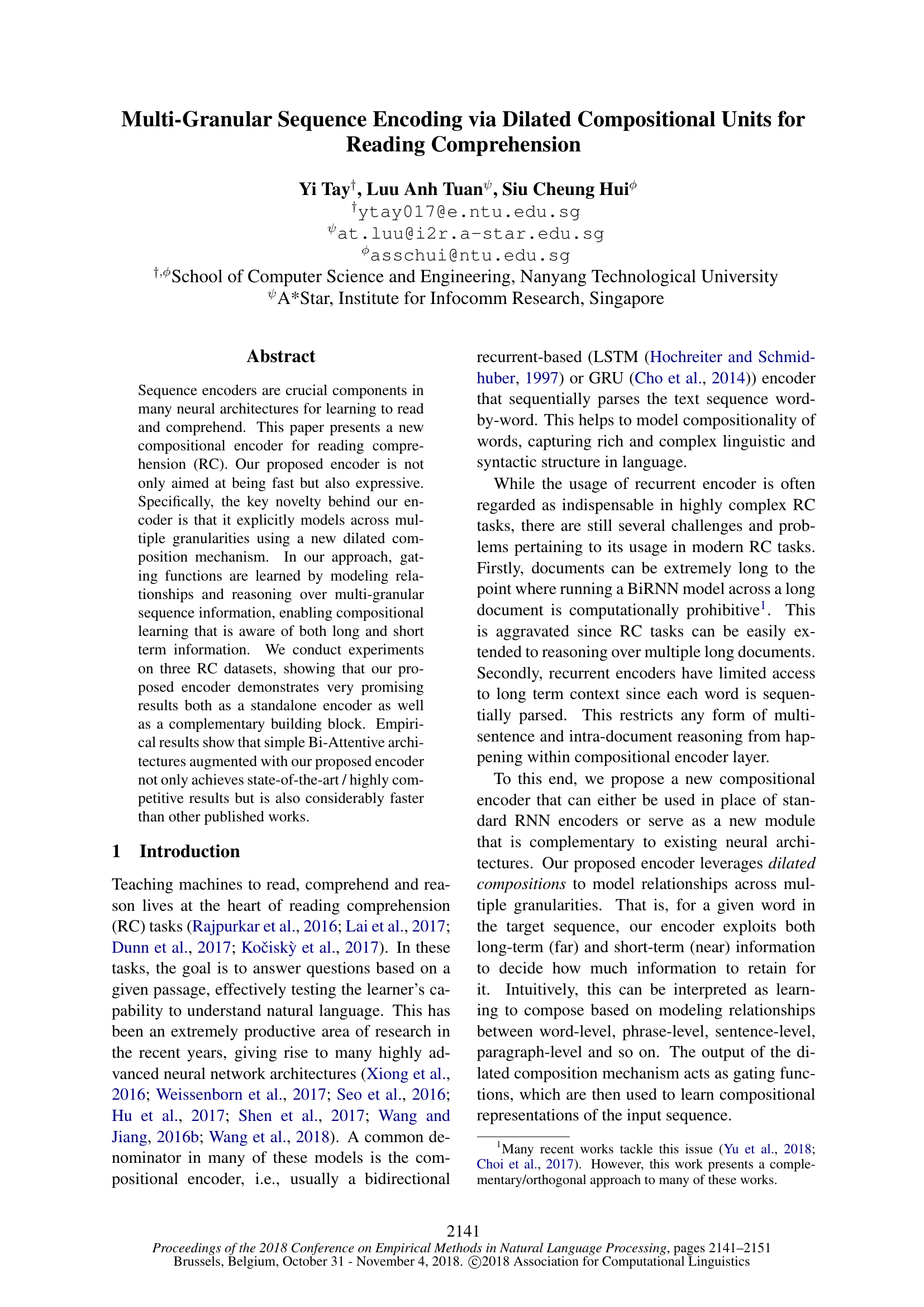 Multi-Granular Sequence Encoding via Dilated Compositional Units for Reading Comprehension