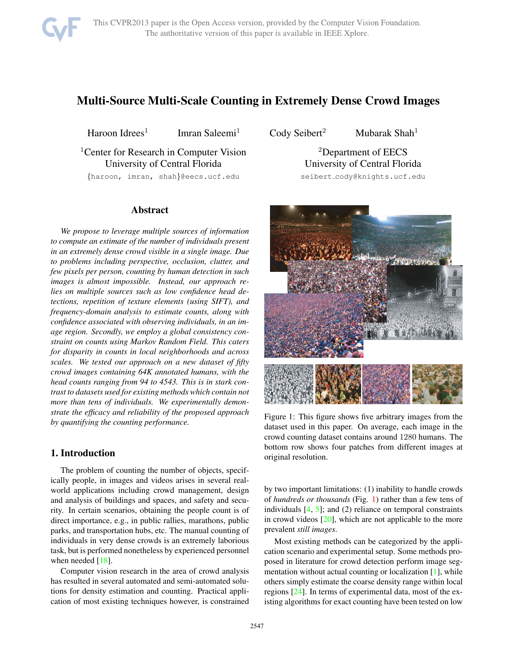 Multi-source Multi-scale Counting in Extremely Dense Crowd Images