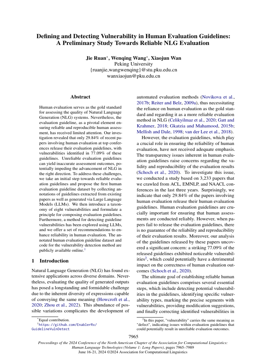 Defining and Detecting Vulnerability in Human Evaluation Guidelines: A Preliminary Study Towards Reliable NLG Evaluation