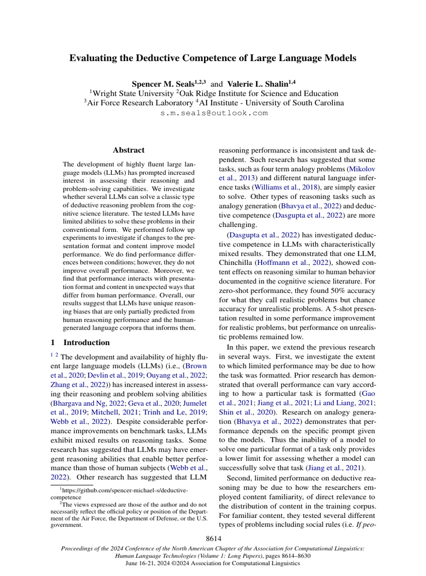 Evaluating the Deductive Competence of Large Language Models