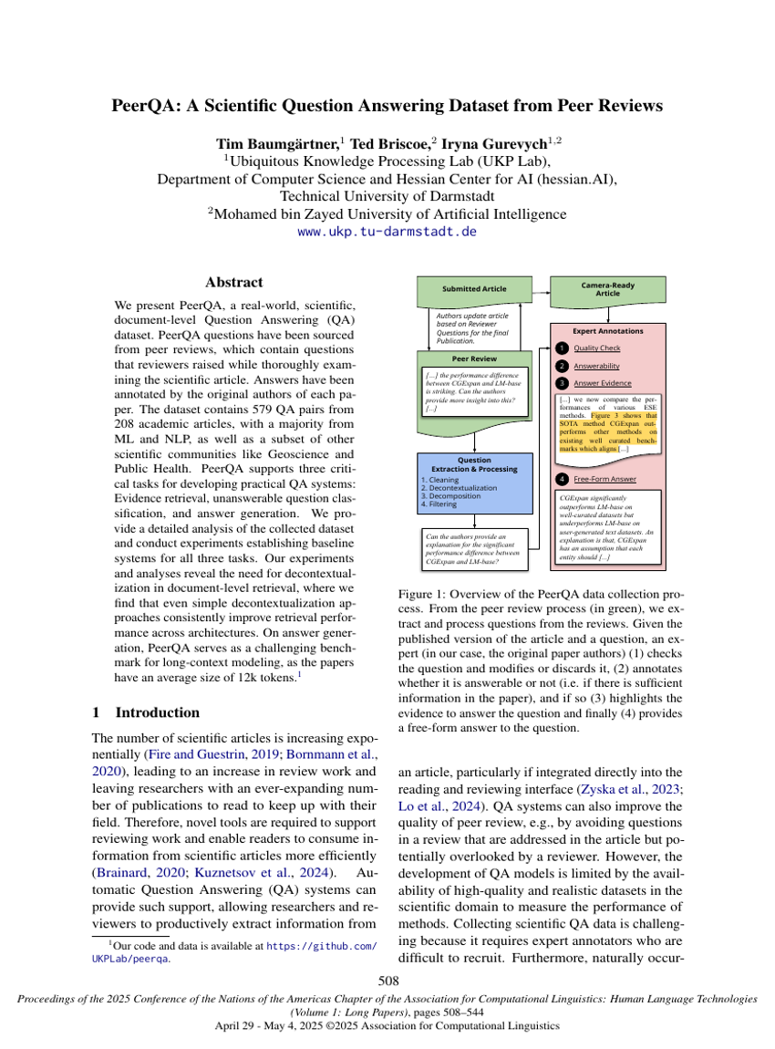 PeerQA: A Scientific Question Answering Dataset from Peer Reviews
