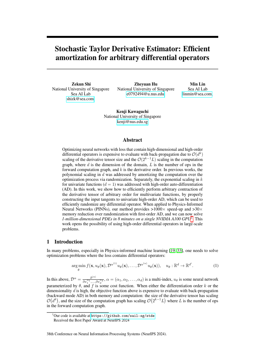 Stochastic Taylor Derivative Estimator: Efficient amortization for arbitrary differential operators