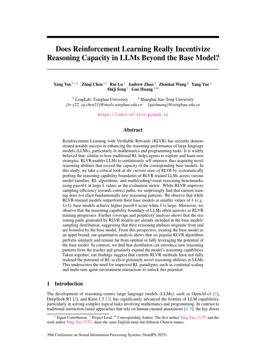 Does Reinforcement Learning Really Incentivize Reasoning Capacity in LLMs Beyond the Base Model?