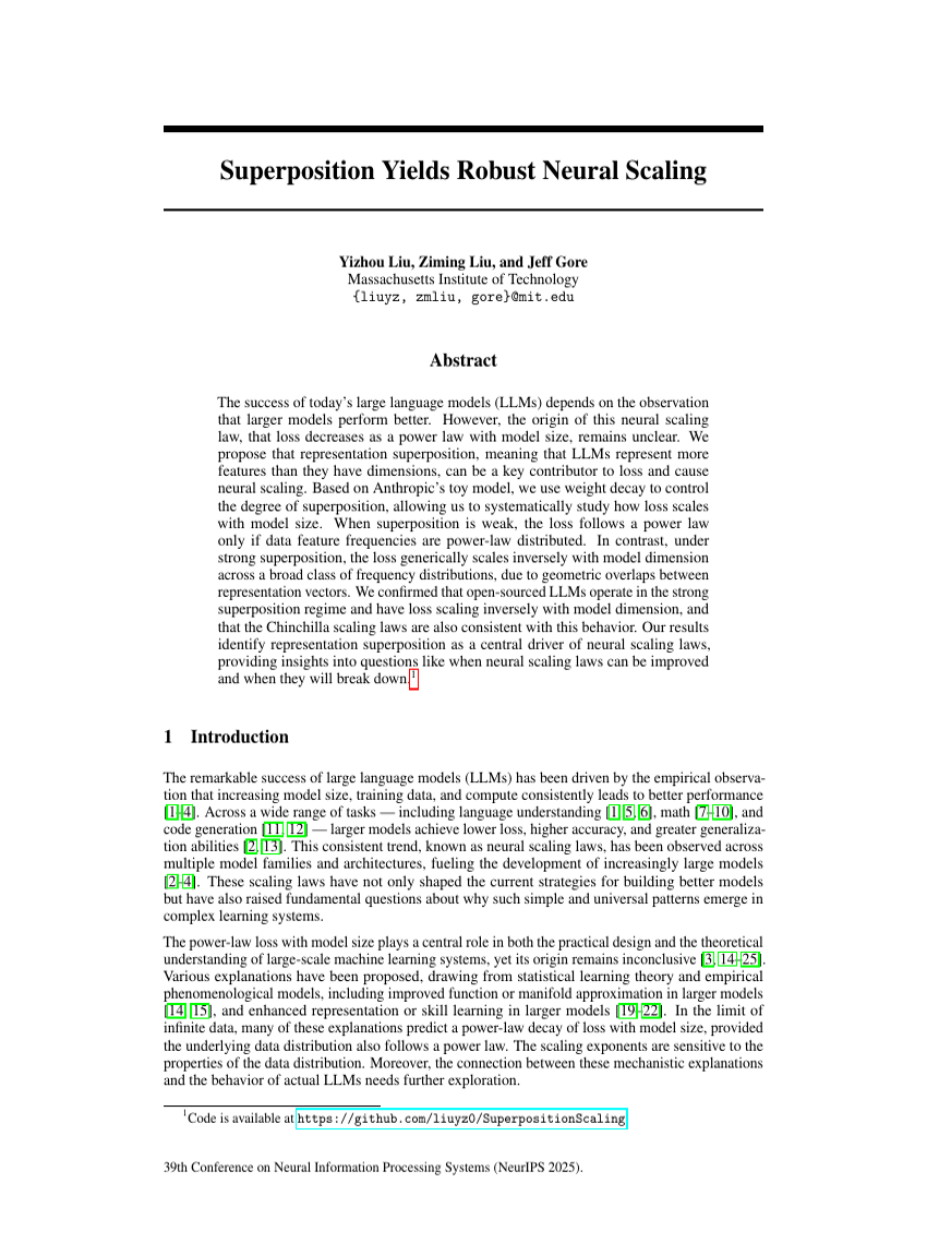 Superposition Yields Robust Neural Scaling