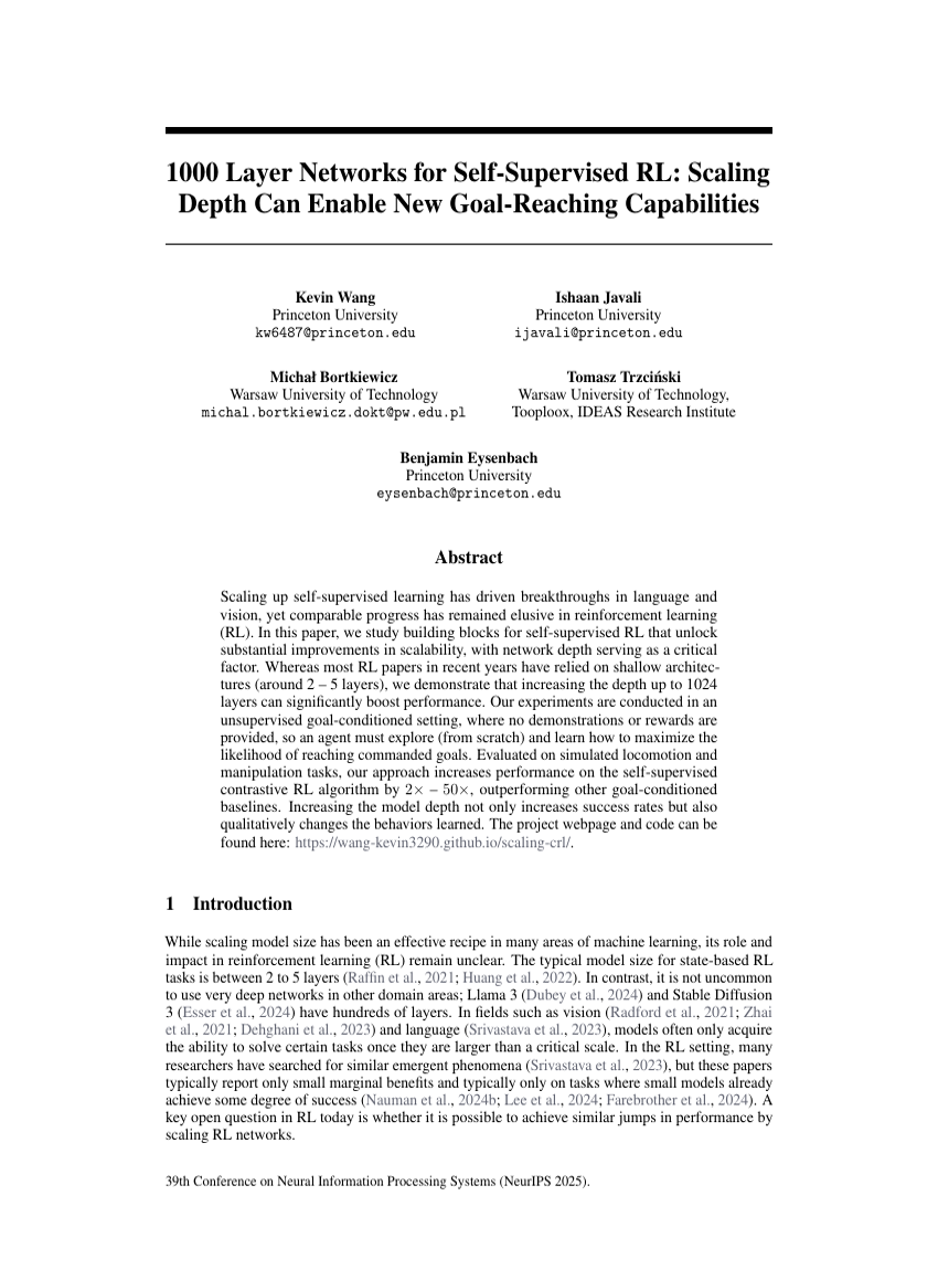 1000 Layer Networks for Self-Supervised RL: Scaling Depth Can Enable New Goal-Reaching Capabilities