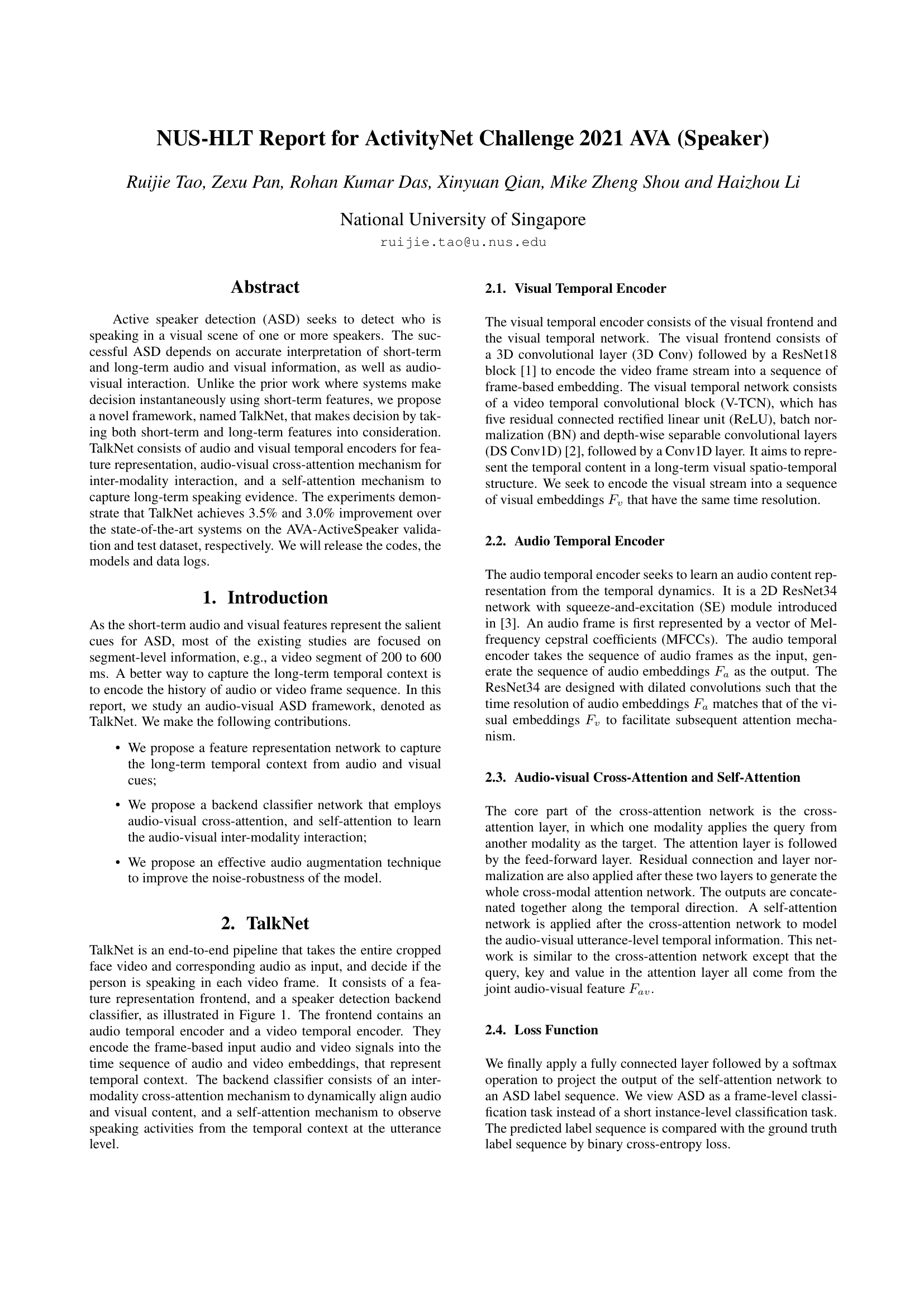 新加坡国立大学HLT团队关于ActivityNet Challenge 2021 AVA（发言人）的报告