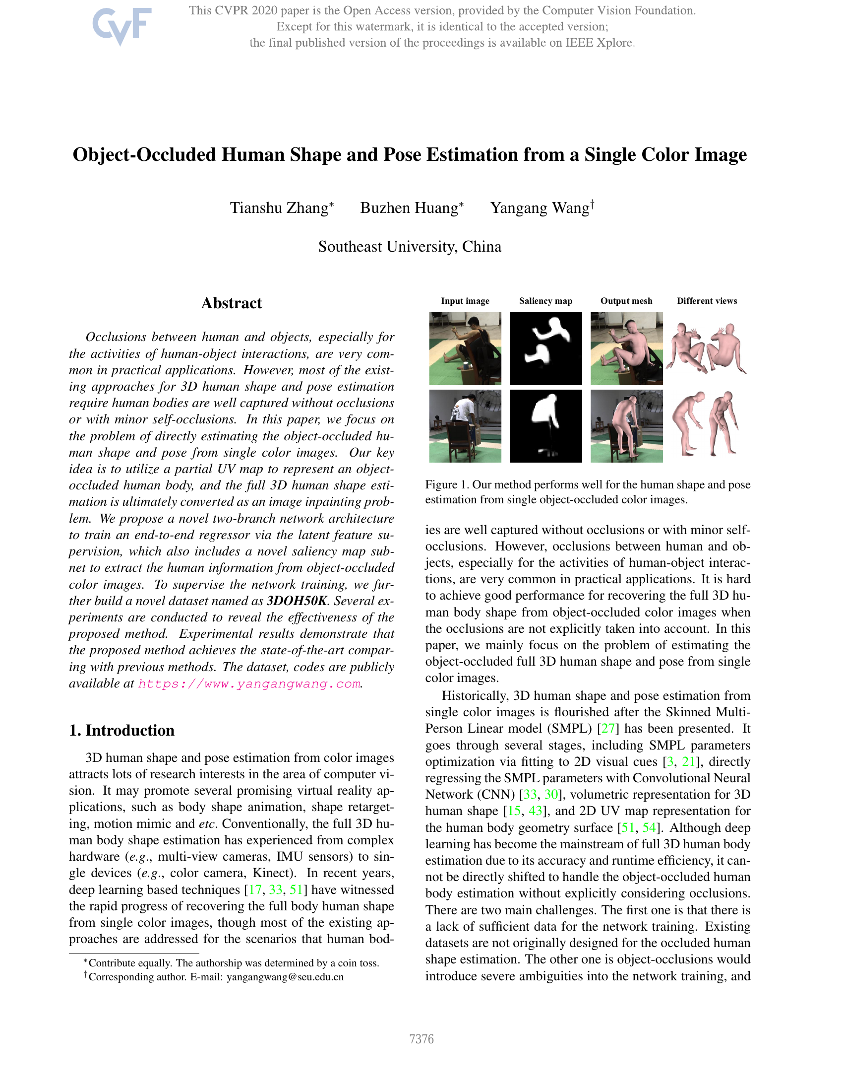 Object-Occluded Human Shape and Pose Estimation From a Single Color Image