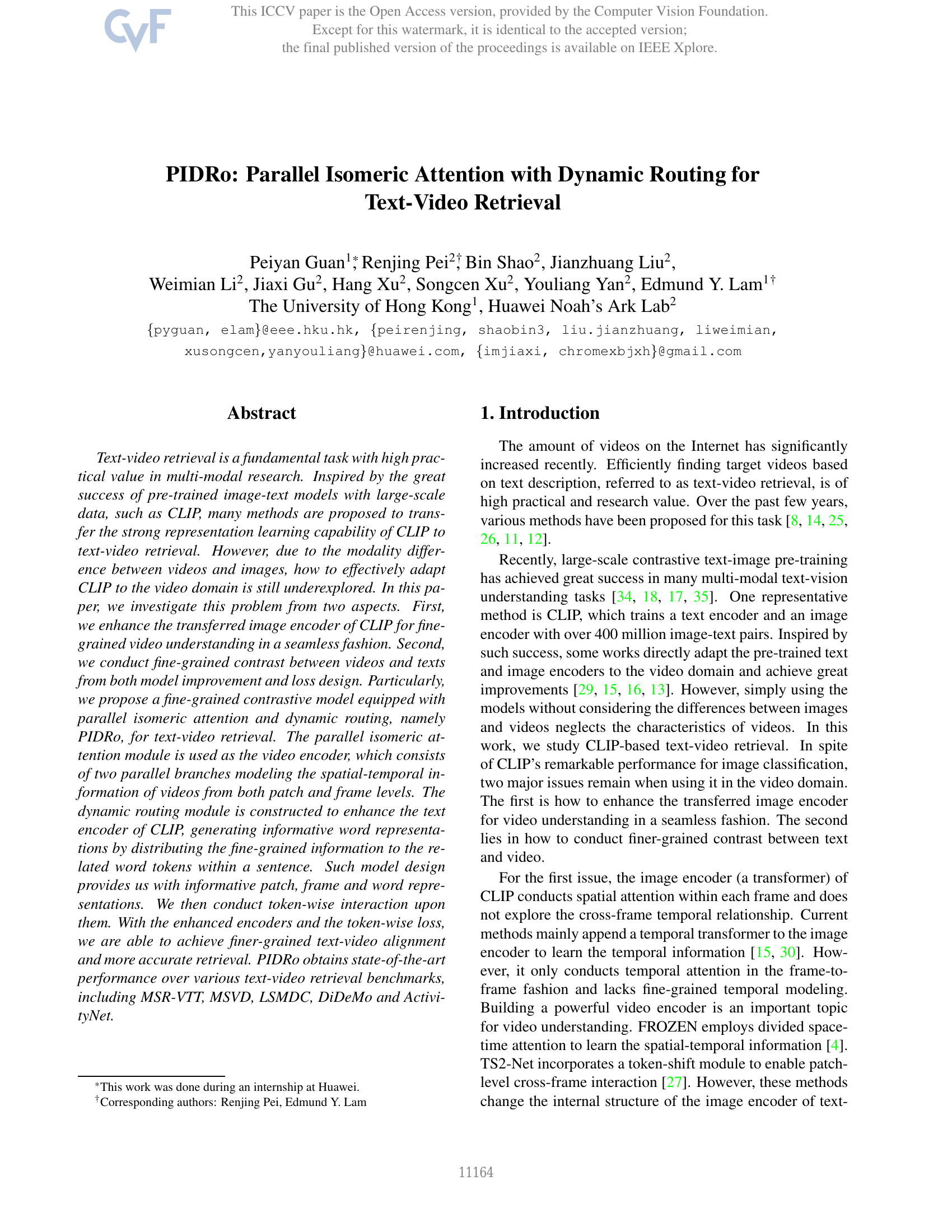 PIDRo: Parallel Isomeric Attention with Dynamic Routing for Text-Video Retrieval