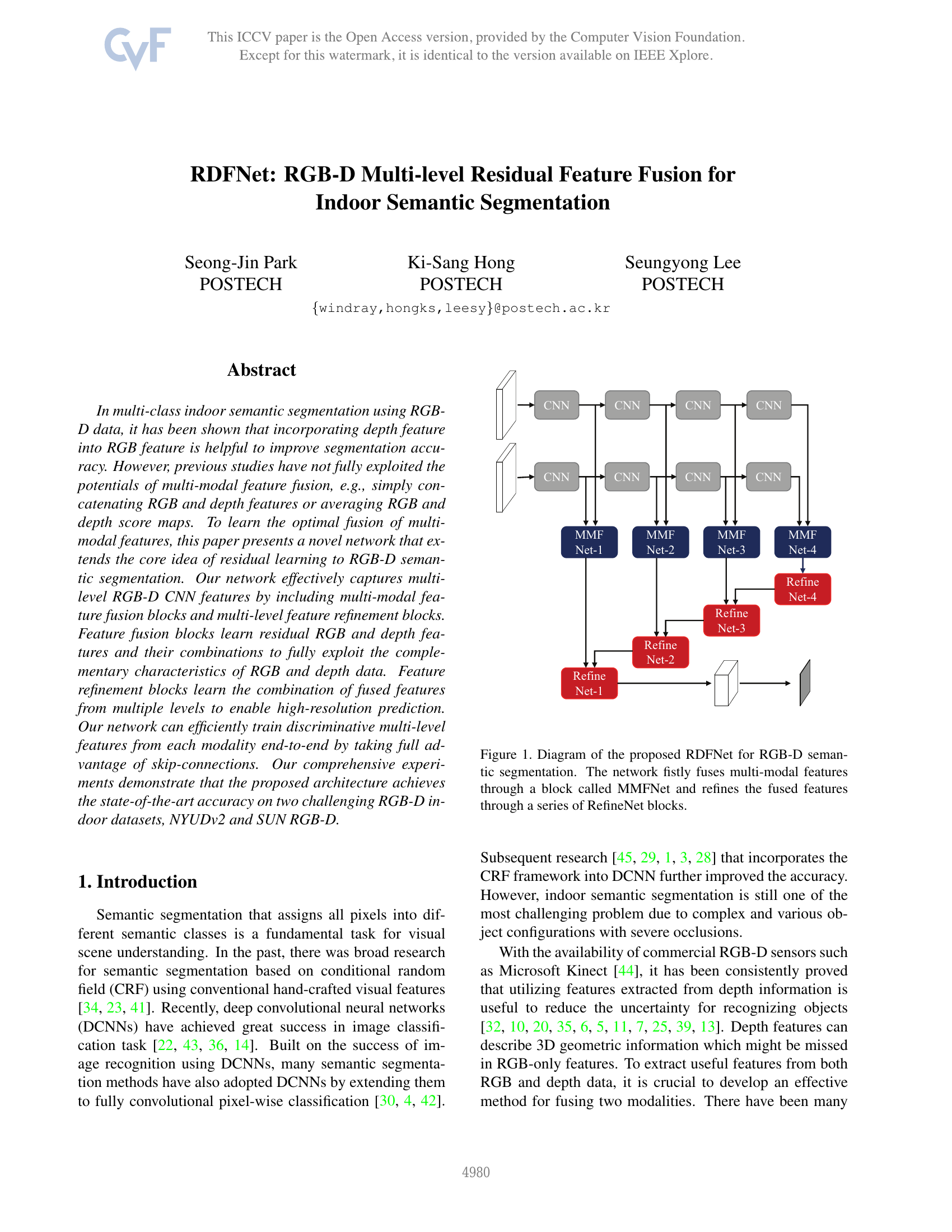 RDFNet：用于室内语义分割的RGB-D多层级残差特征融合