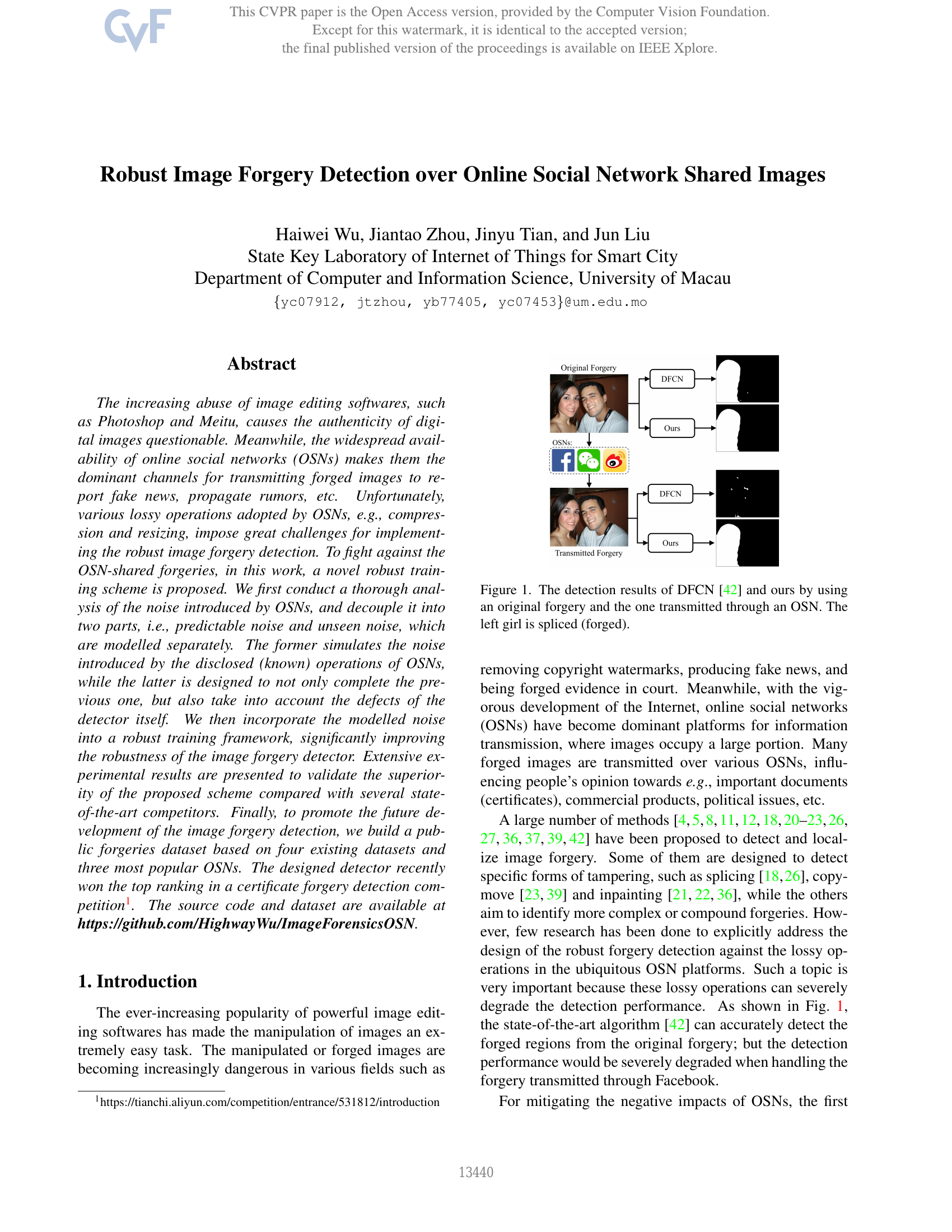 Détection robuste de falsification d’images dans les images partagées sur les réseaux sociaux en ligne