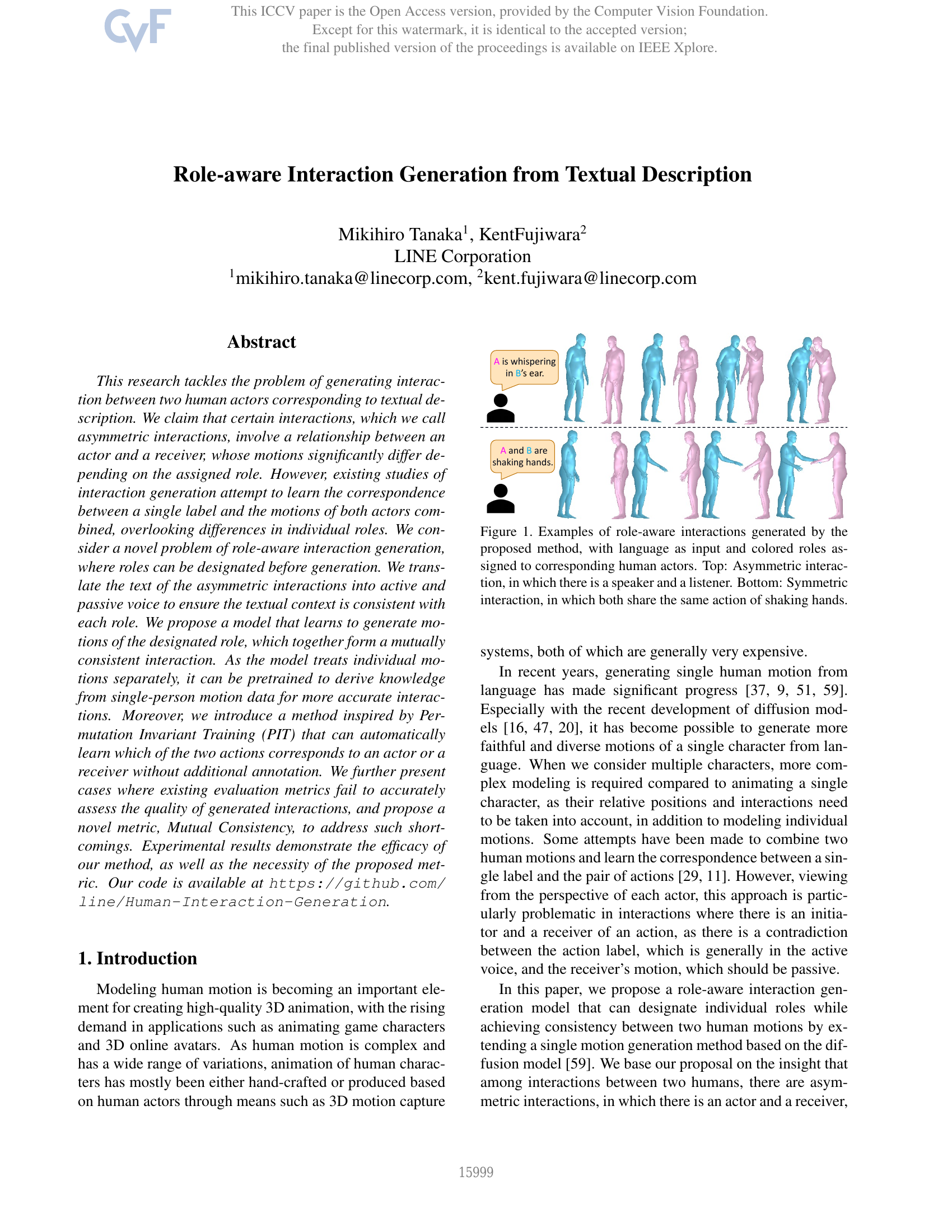 Role-Aware Interaction Generation from Textual Description