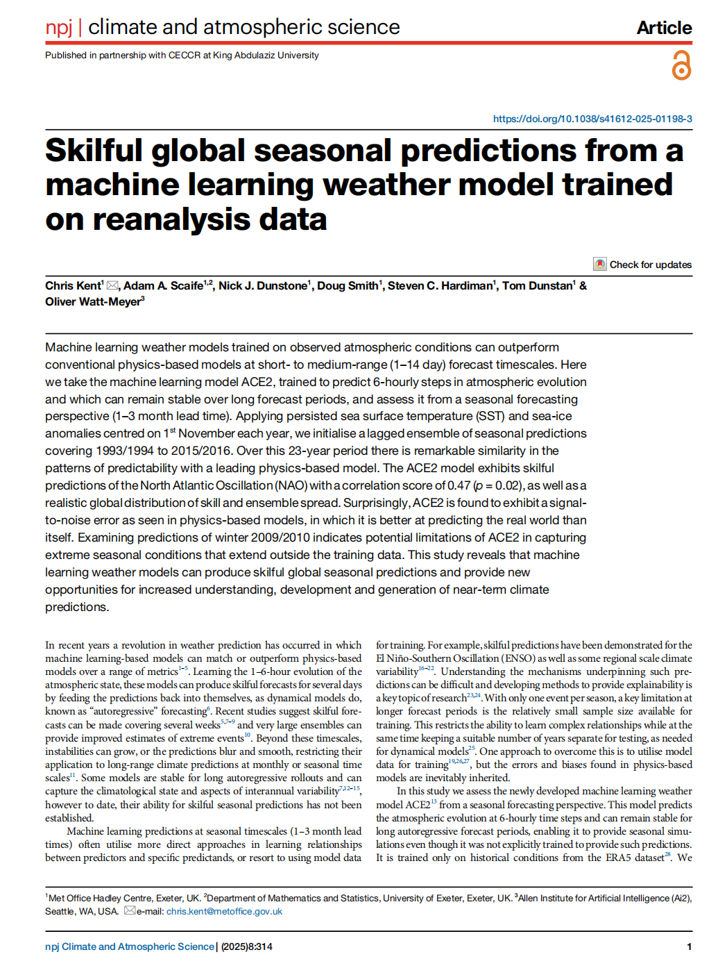 Skilful global seasonal predictions from a machine learning weather model trained on reanalysis data