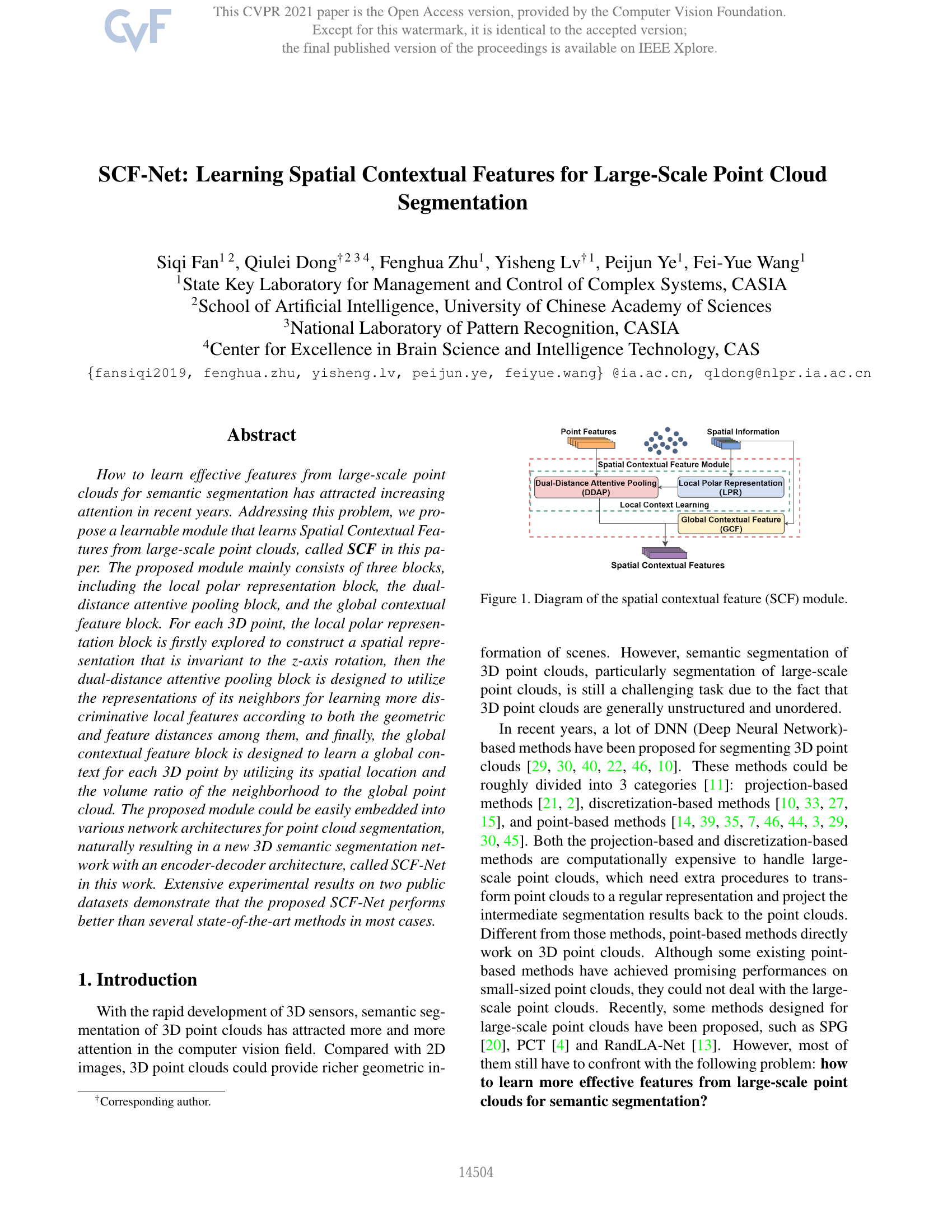 SCF-Net : Apprentissage de caractéristiques contextuelles spatiales pour la segmentation de nuages de points à grande échelle