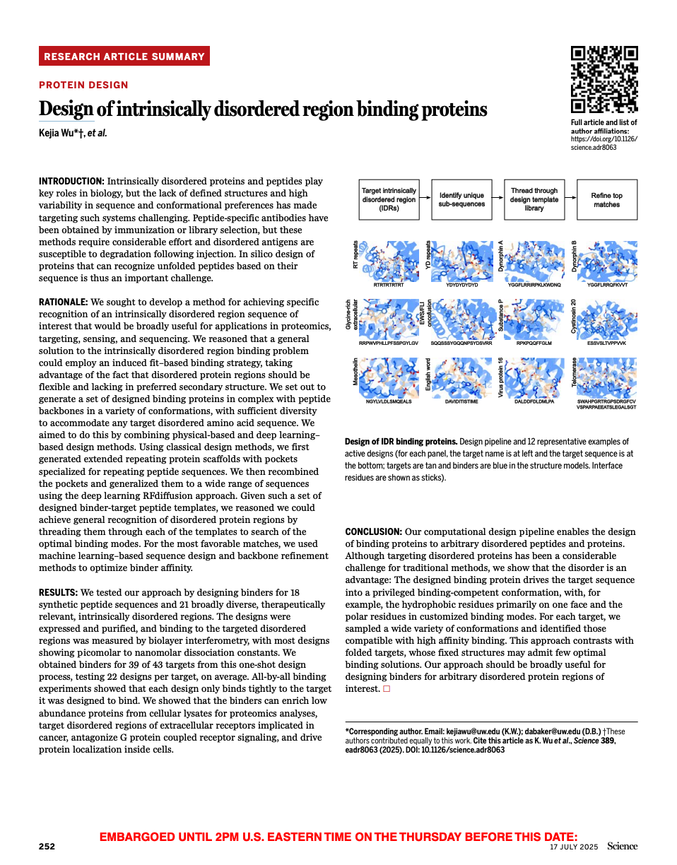 Design of intrinsically disordered region binding proteins