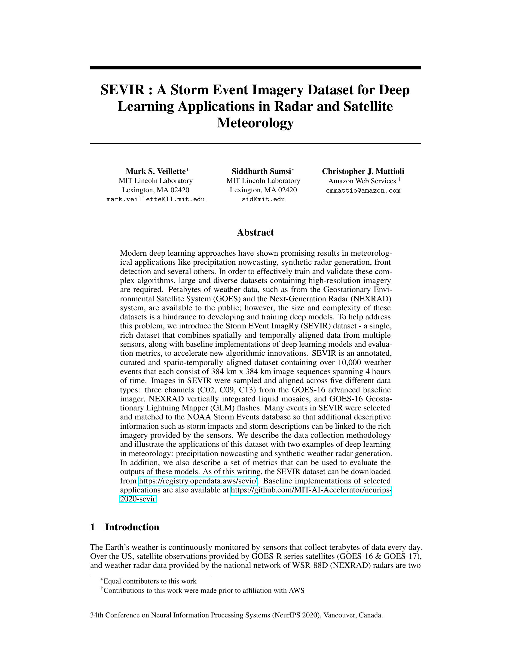 SEVIR : Un jeu de données d’images d’événements orageux pour les applications d’apprentissage profond en météorologie radar et satellitaire