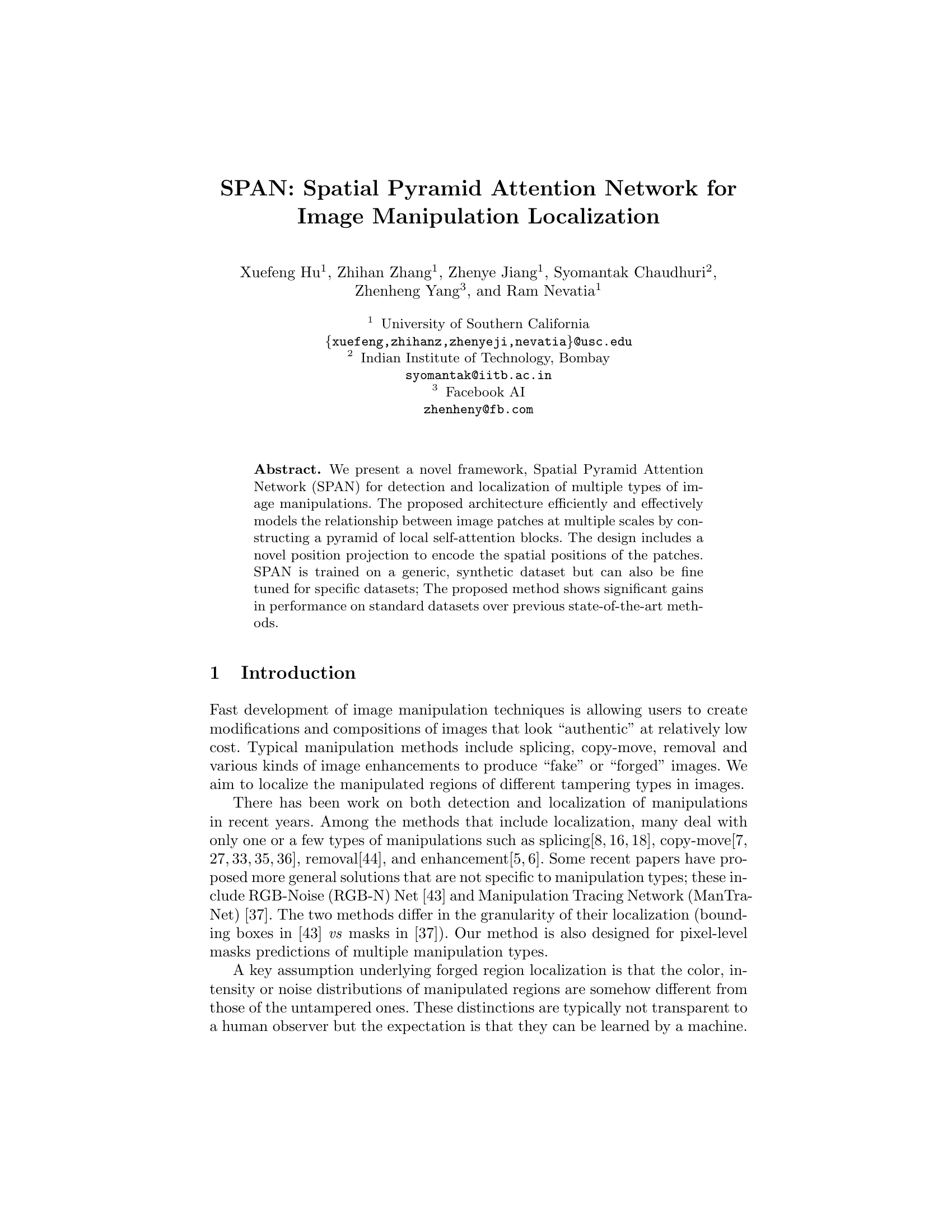 SPAN: Spatial Pyramid Attention Network for Image Manipulation Localization