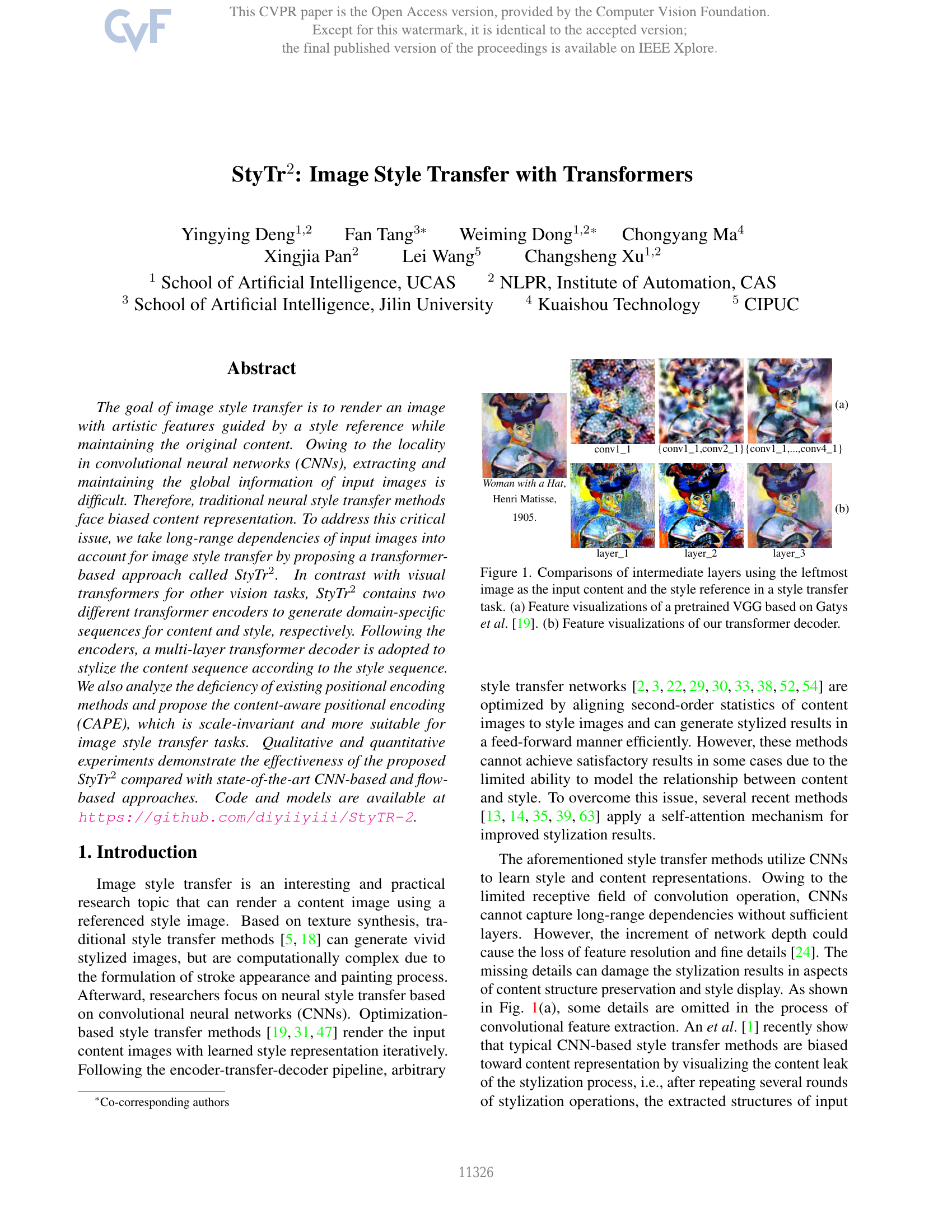 StyTr2：基于Transformer的图像风格迁移