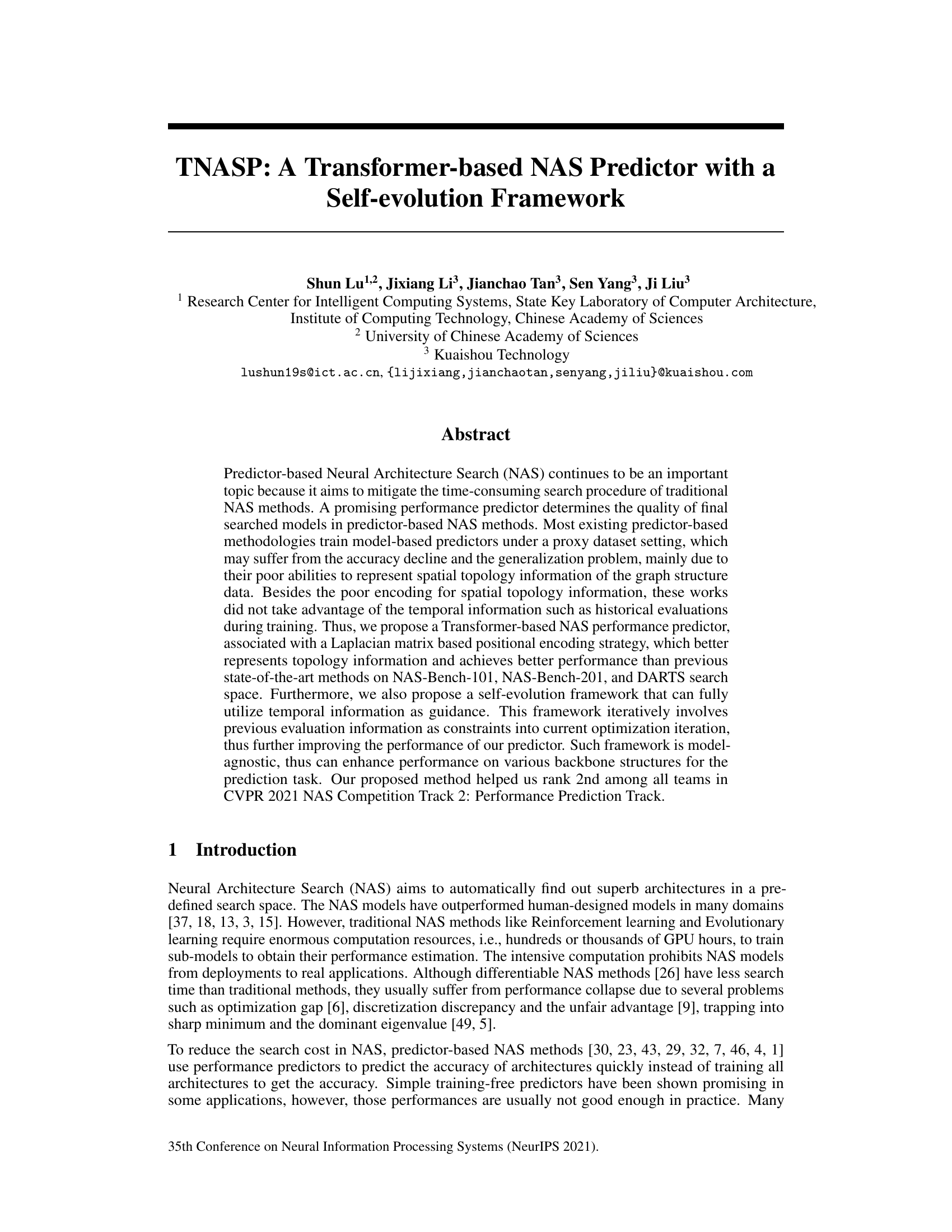 TNASP：一种基于Transformer的NAS预测器及其自进化框架