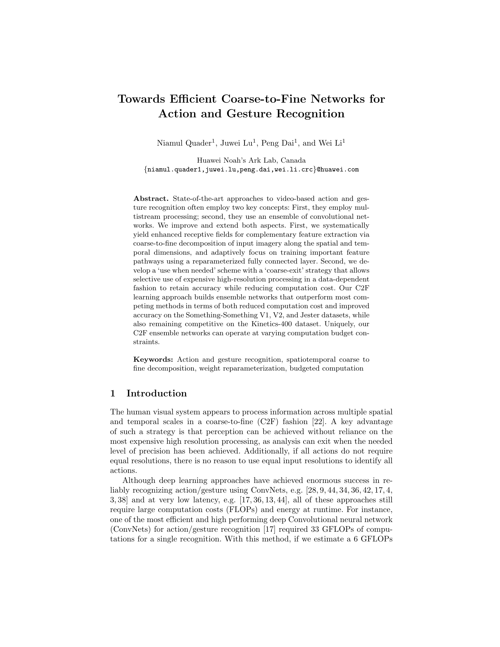 Towards Efficient Coarse-to-Fine Networks for Action and Gesture Recognition