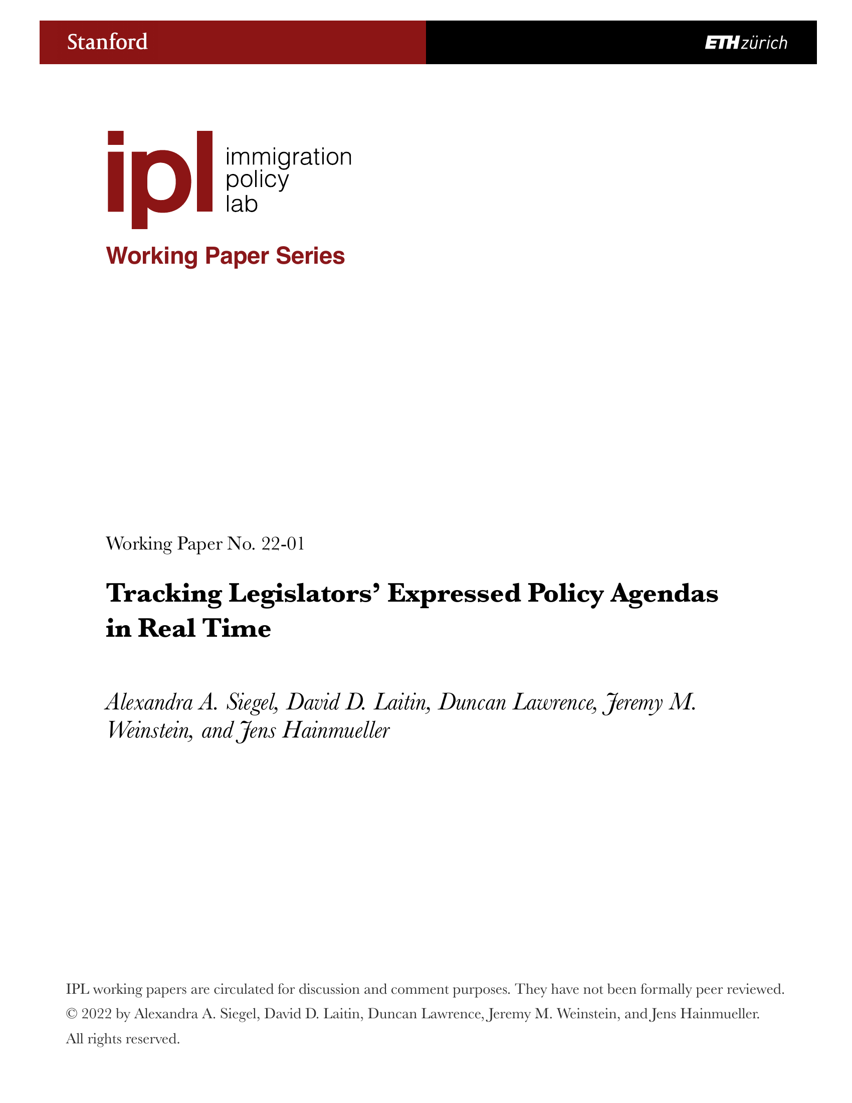 Tracking Legislators’ Expressed Policy Agendas in Real Time