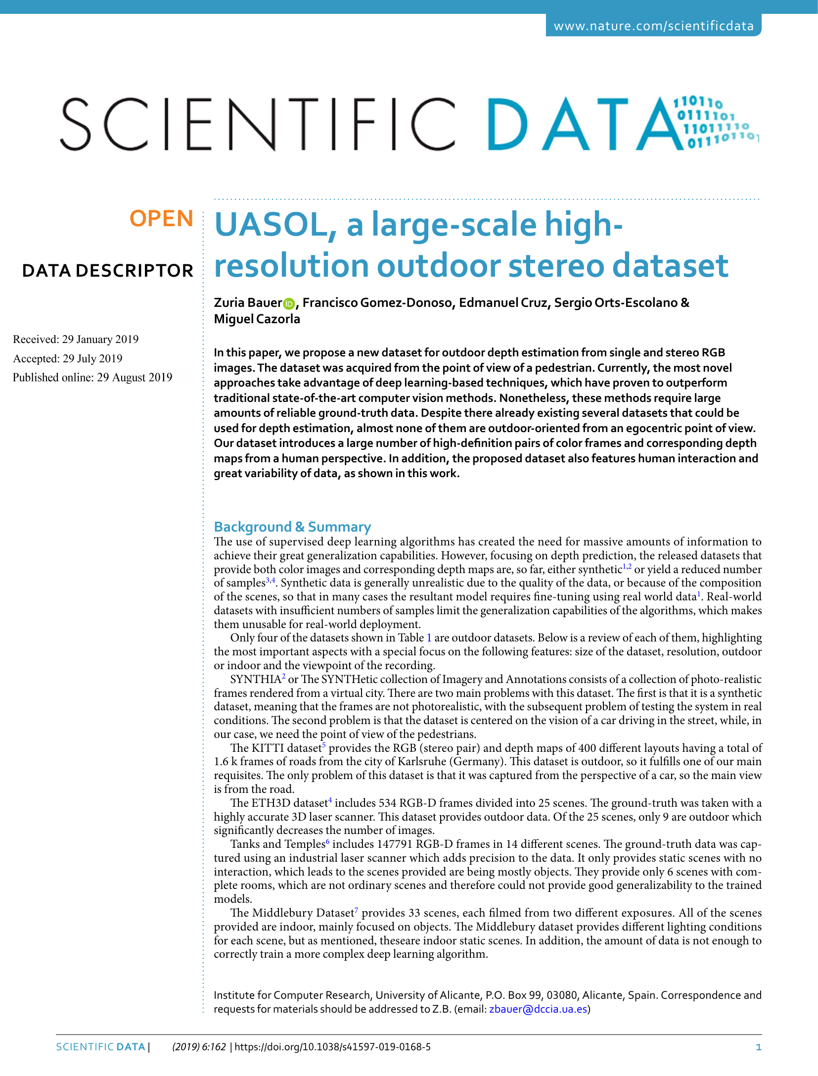 UASOL, a large-scale high-resolution outdoor stereo dataset