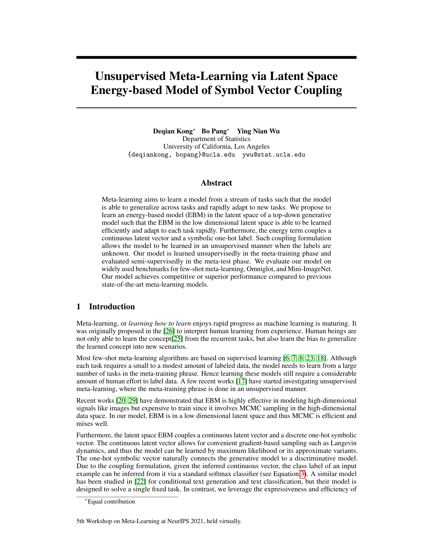 Unsupervised Meta-Learning über eine Energie-basierte Modellierung des latente Raum-Symbol-Vektor-Kopplung