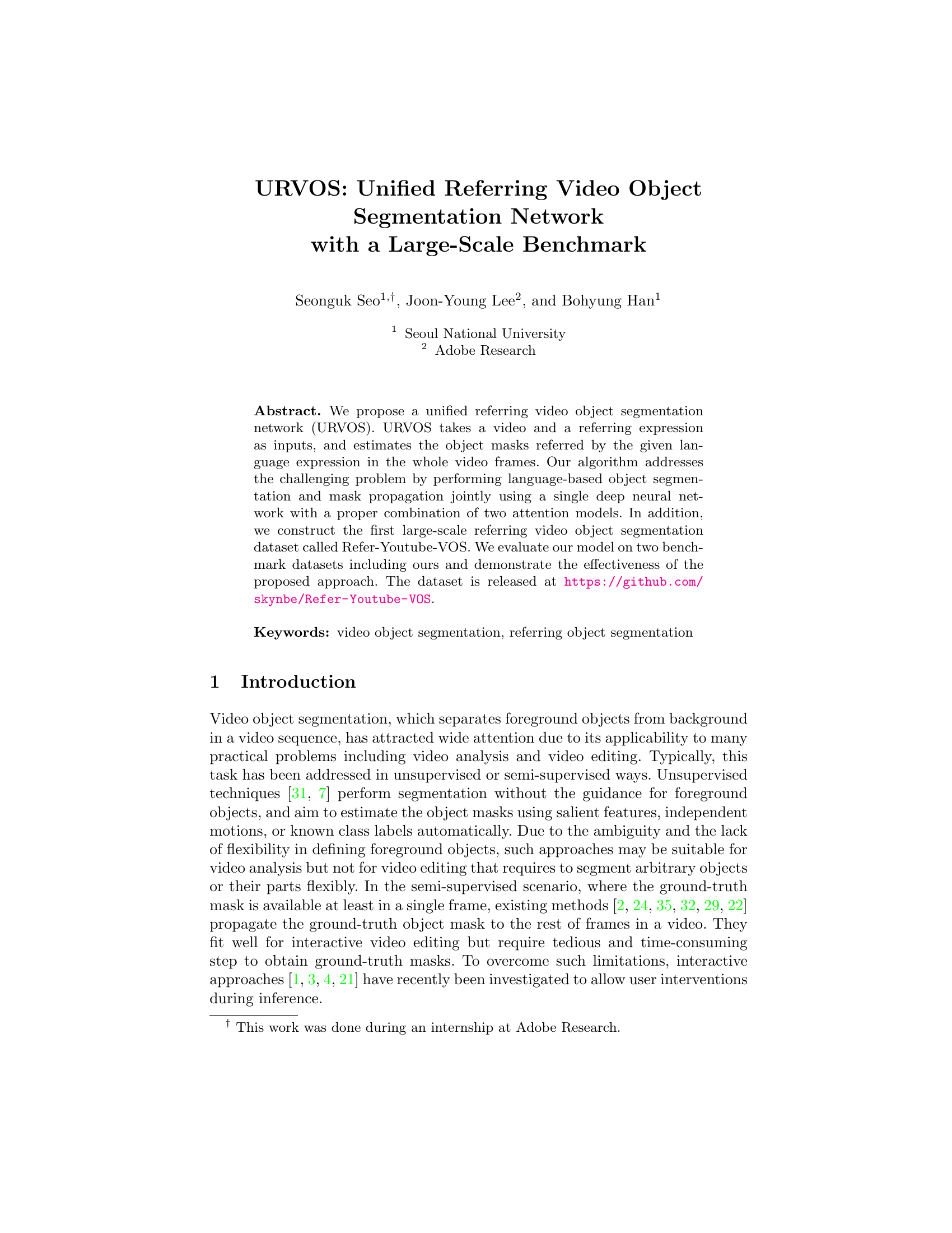 URVOS: Unified Referring Video Object Segmentation Network mit einer großskaligen Benchmark