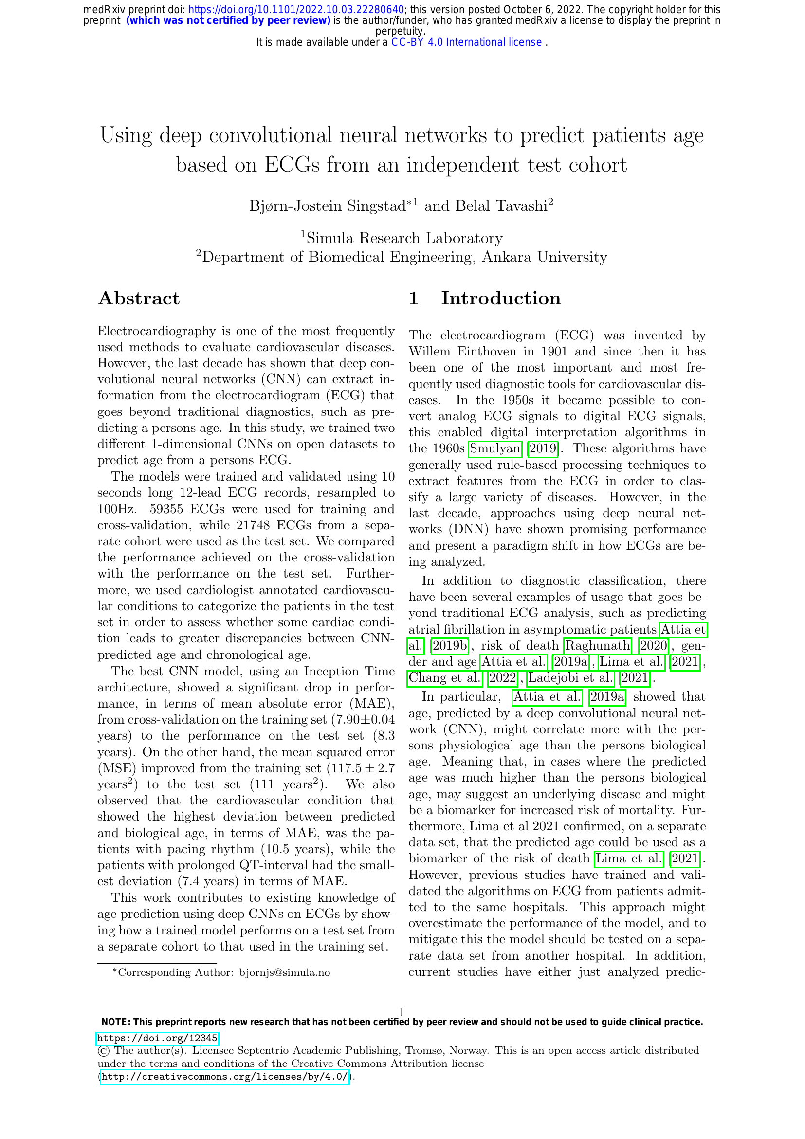 Utilisation de réseaux de neurones convolutifs profonds pour prédire l’âge des patients à partir d’ECG sur un cohort de test indépendant